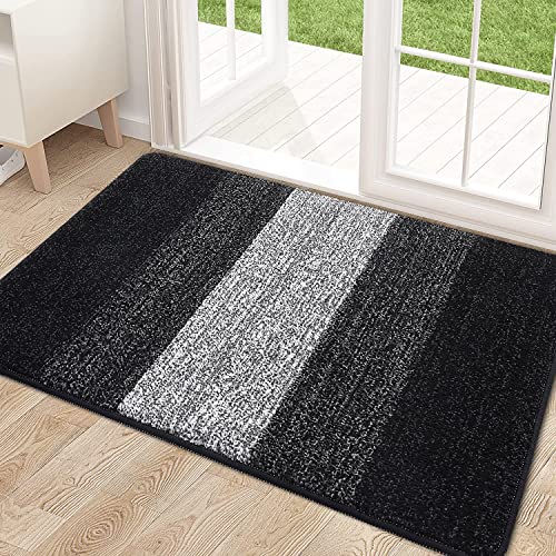 Kitinjoy Indoor Outdoor Door Mat, 32x20 Non-Slip Absorbent Dirt Trapper, Low-Profile Washable Inside Entrance Front Floor Mat, Sturdy Soft Entry Doormats for Entryway, Black - Image 1