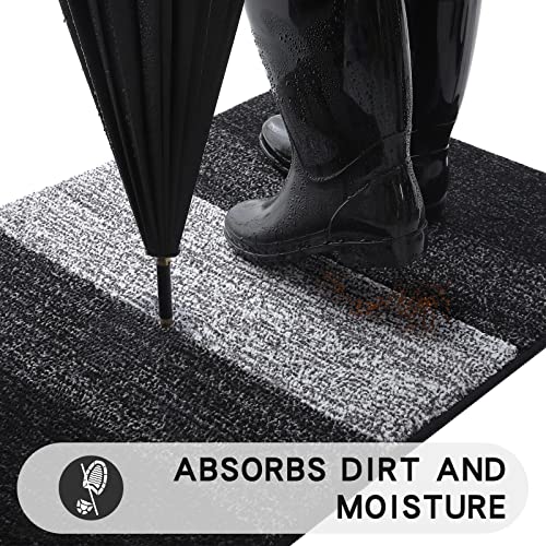 Kitinjoy Indoor Outdoor Door Mat, 32x20 Non-Slip Absorbent Dirt Trapper, Low-Profile Washable Inside Entrance Front Floor Mat, Sturdy Soft Entry Doormats for Entryway, Black - Image 2