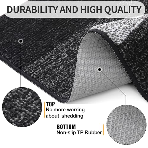 Kitinjoy Indoor Outdoor Door Mat, 32x20 Non-Slip Absorbent Dirt Trapper, Low-Profile Washable Inside Entrance Front Floor Mat, Sturdy Soft Entry Doormats for Entryway, Black - Image 3