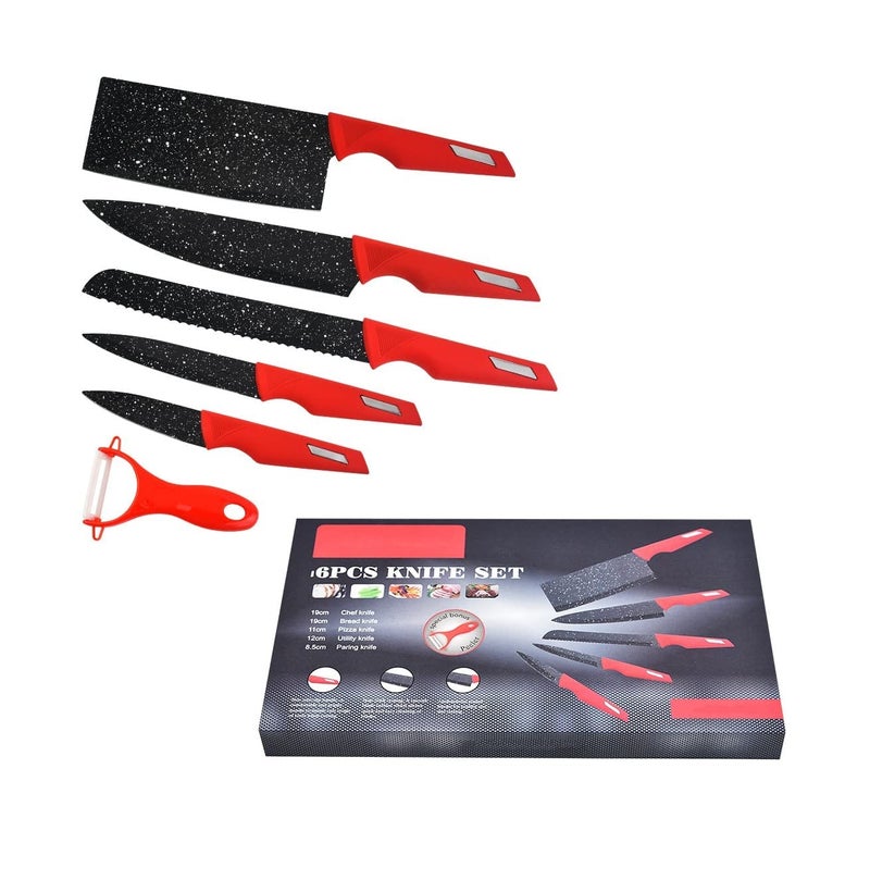 Nathgra 6 Pieces Knife Set Professional Kitchen Knives with Ultra Sharp Stainless Steel Blades and Nonstick Coating EasyGrip Handle RustProof for Home and Restaurant Use Red - Image 1