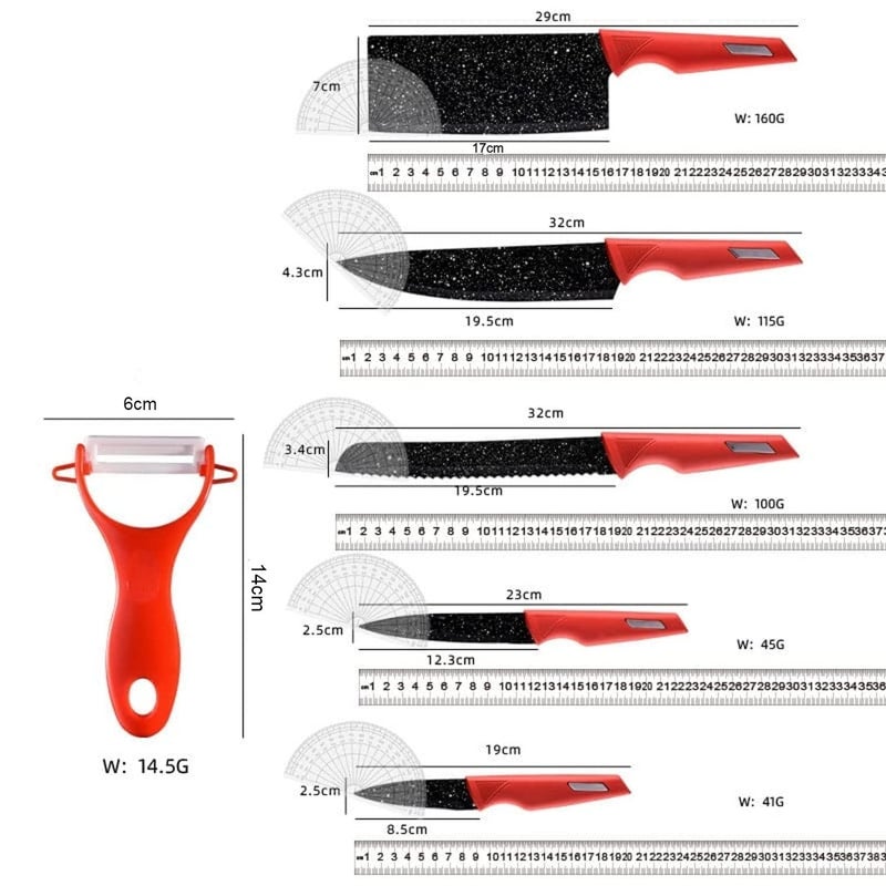 Nathgra 6 Pieces Knife Set Professional Kitchen Knives with Ultra Sharp Stainless Steel Blades and Nonstick Coating EasyGrip Handle RustProof for Home and Restaurant Use Red - Image 5