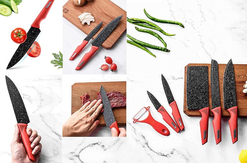 Nathgra 6 Pieces Knife Set Professional Kitchen Knives with Ultra Sharp Stainless Steel Blades and Nonstick Coating EasyGrip Handle RustProof for Home and Restaurant Use Red - Image 3
