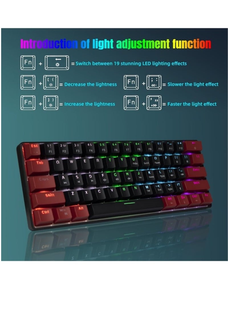 JeDEL KL69 60% Mechanical Gaming Keyboard Rainbow - Red Switches - Detchable USB C Cable - English and Arabic Keys - Image 5
