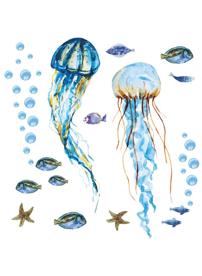 LiveGallery Creative Watercolor Jellyfish Wall Sticker Under The Sea Wall Decals Peel and Stick Removable Bubble Fish Starfish DIY Art Décor for Kids Girls Bedroom Living Room Bathroom Window Wall Decoration - Image 1