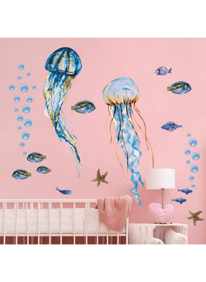 LiveGallery Creative Watercolor Jellyfish Wall Sticker Under The Sea Wall Decals Peel and Stick Removable Bubble Fish Starfish DIY Art Décor for Kids Girls Bedroom Living Room Bathroom Window Wall Decoration - Image 5