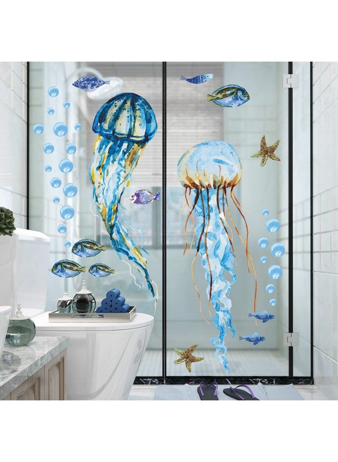 LiveGallery Creative Watercolor Jellyfish Wall Sticker Under The Sea Wall Decals Peel and Stick Removable Bubble Fish Starfish DIY Art Décor for Kids Girls Bedroom Living Room Bathroom Window Wall Decoration - Image 4