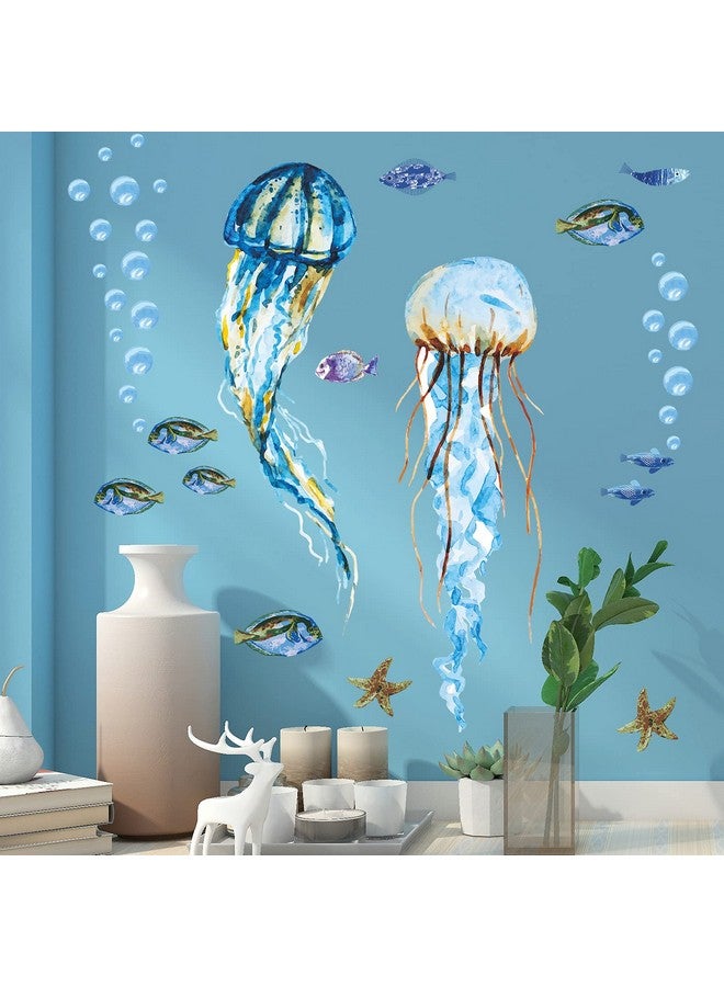 LiveGallery Creative Watercolor Jellyfish Wall Sticker Under The Sea Wall Decals Peel and Stick Removable Bubble Fish Starfish DIY Art Décor for Kids Girls Bedroom Living Room Bathroom Window Wall Decoration - Image 3