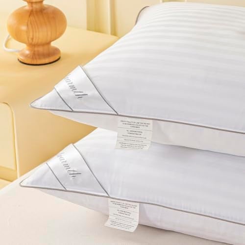 Eastwarmth Goose Feather Down Bed Pillow for Sleeping, Hotel Collection Queen Size Soft Bed Pillow,100% Cotton Cover Queen Size Stripe White 1 Pack - Image 5
