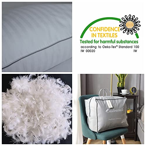 Eastwarmth Goose Feather Down Bed Pillow for Sleeping, Hotel Collection Queen Size Soft Bed Pillow,100% Cotton Cover Queen Size Stripe White 1 Pack - Image 2