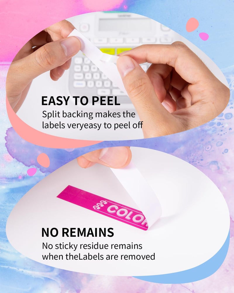 COLORWING 5-Pack Compatible Brother P Touch Label Tape TZe 12mm 0.47 Laminated TZ Tape Colored Label Maker Refills, for Brother Ptouch PT-D210 D220 H110 D400 1000 1280 Printer, White/Berry Pink/Purple/Pink/Blue - Image 4