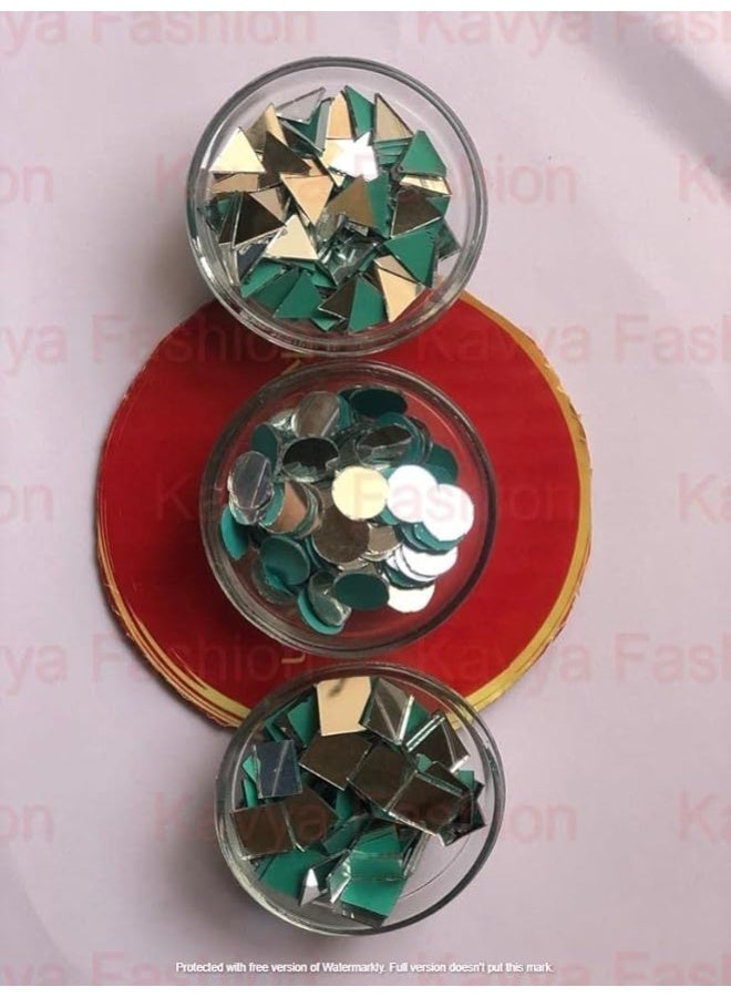 Kavya Fashion Mirror kit for Jewellery Making,Other Craft Work Like Project & lippan Art, mud Work Decoration (Total 300 Pieces, 100 Piece of Each Shape) Free Fabric Glue Cone (Combo of 3) - Image 4