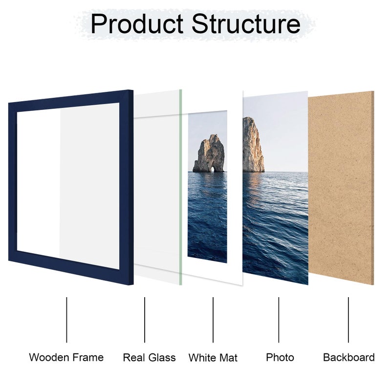 ccdcc 12x12 Picture Frame Set of 2, 12 x 12 Wood Photo Frames with Mat for 10x10 or 30x30cm Diamond Art Painting, Wooden Frame with Real Glass Cover for Wall and Tabletop Display,Blue - Image 3