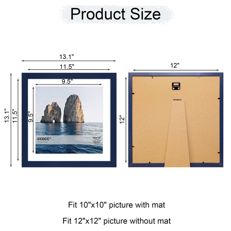 ccdcc 12x12 Picture Frame Set of 2, 12 x 12 Wood Photo Frames with Mat for 10x10 or 30x30cm Diamond Art Painting, Wooden Frame with Real Glass Cover for Wall and Tabletop Display,Blue - Image 5