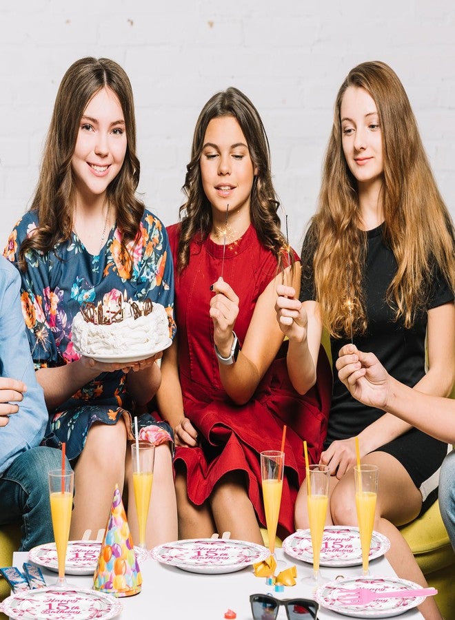 افيزانو زينة عيد الميلاد الخامس عشر للفتيات، أطباق ومناديل، فيونكة وردية، 96 قطعة - Image 5