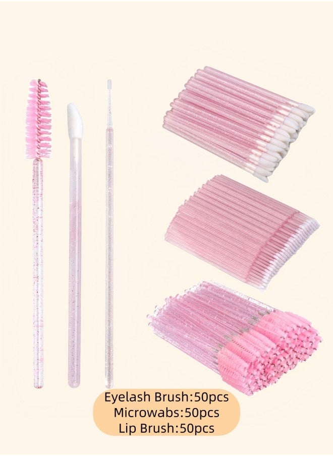 JIEMOREWOO 150pcs Professional Disposable Eyelash Extension Kit Micro Cotton Swab Brushes Mascara and Lip Applicators for Salon and Home Use (Pink)  - Image 1