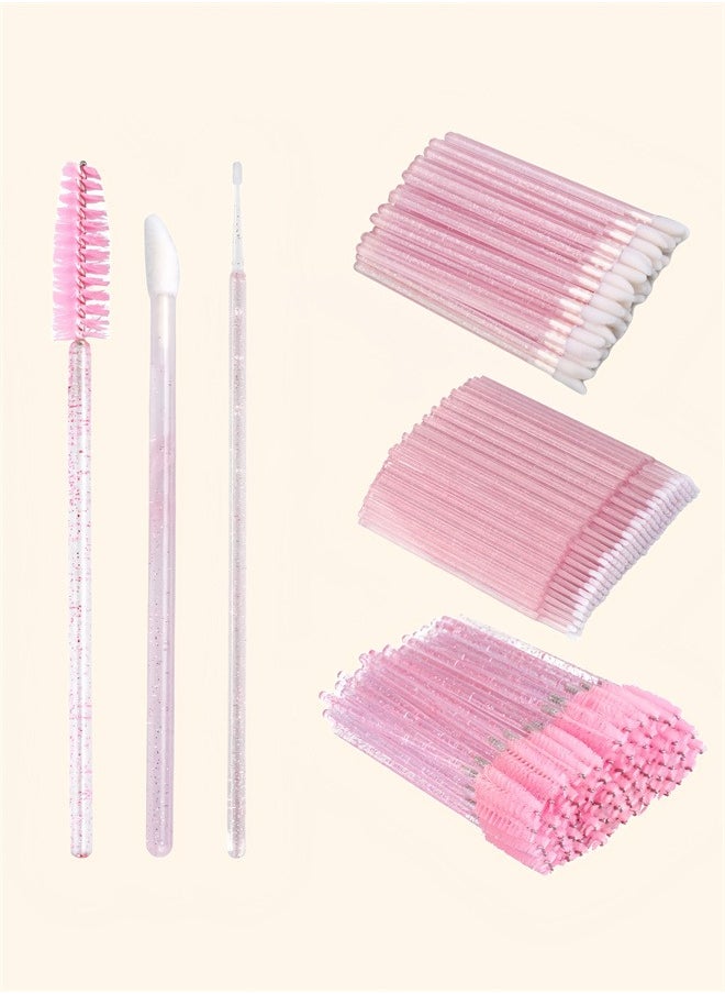 JIEMOREWOO 150pcs Professional Disposable Eyelash Extension Kit Micro Cotton Swab Brushes Mascara and Lip Applicators for Salon and Home Use (Pink)  - Image 2