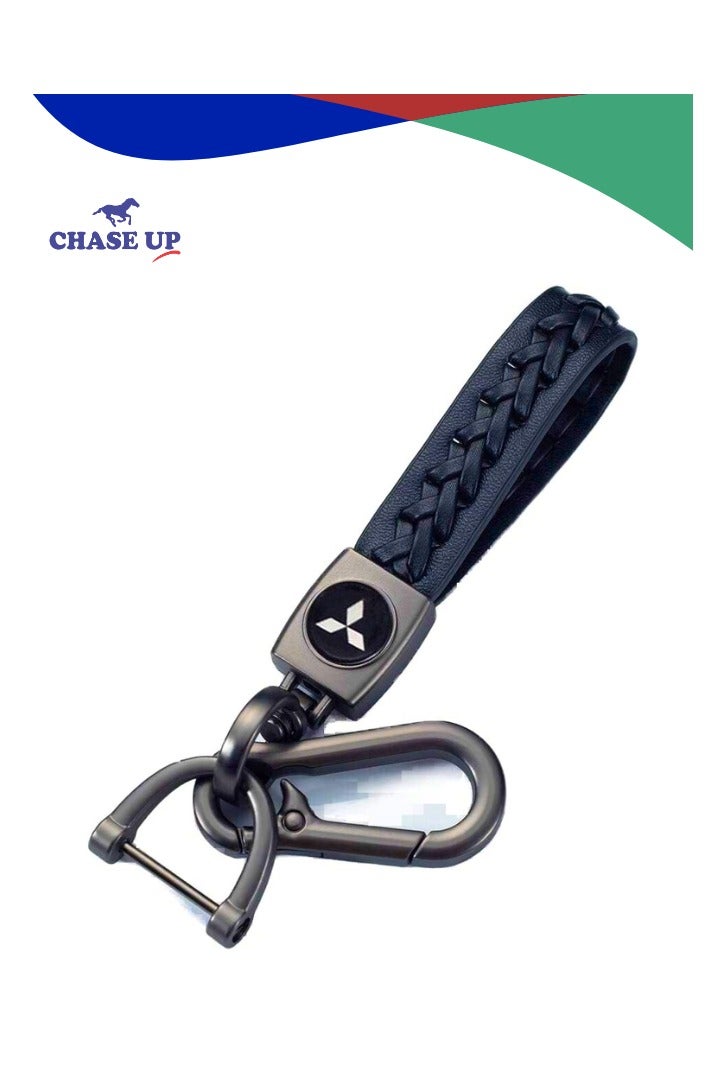 Chase Up Black Color Car Logo Keychain Leather Braided Weave Key Lanyard Key Ring Car Accessories (fit mitsubishi) - Image 1