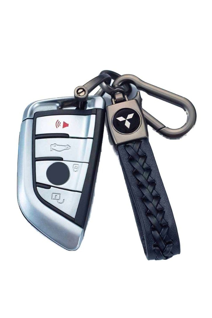 Chase Up Black Color Car Logo Keychain Leather Braided Weave Key Lanyard Key Ring Car Accessories (fit mitsubishi) - Image 2