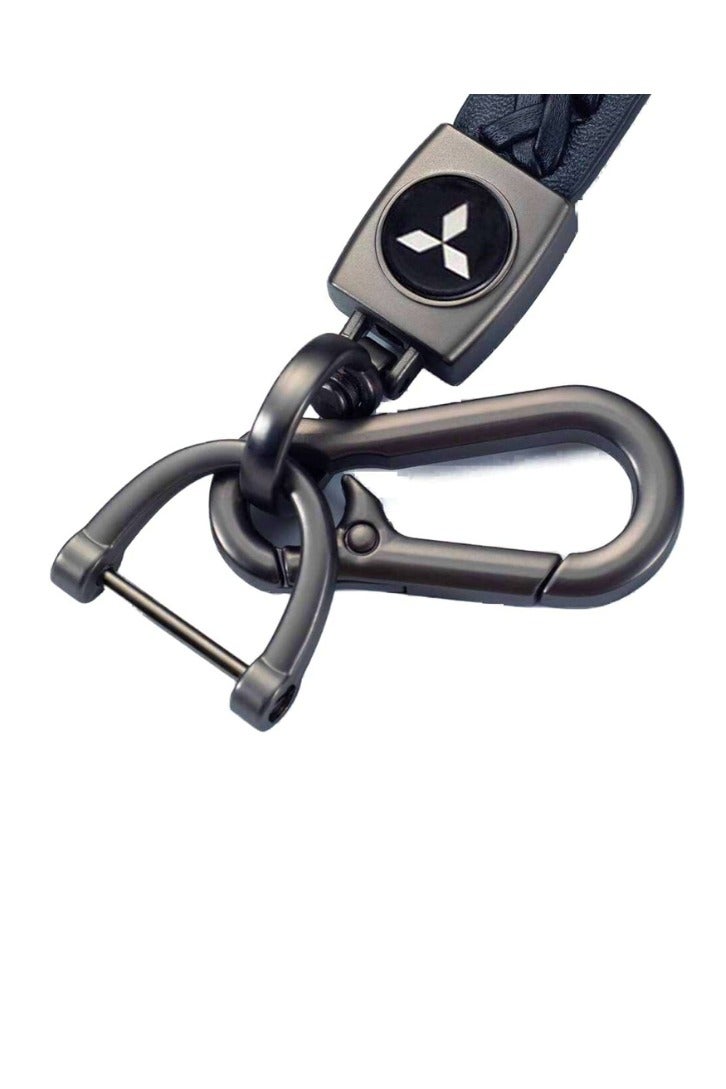 Chase Up Black Color Car Logo Keychain Leather Braided Weave Key Lanyard Key Ring Car Accessories (fit mitsubishi) - Image 3