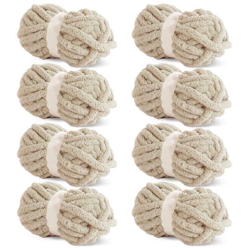 HOMBYS Khaki Chunky Chenille Yarn for Crocheting Bulky Thick Fluffy Yarn for KnittingSuper Bulky Chunky Yarn for Hand Knitting Blanket Soft Plush Yarn 8 Jumbo Pack 27 yds8 oz Each Skein