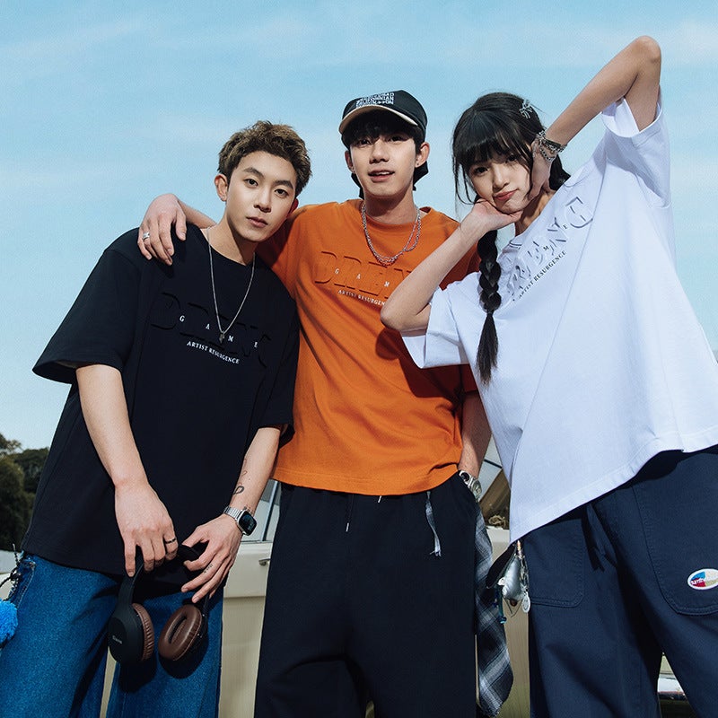 Solid Color Short-Sleeved T-Shirt Men'S Summer 2025 American Letter Steel Stamped Round Neck T-Shirt Hong Kong Style Retro Casual Top T - Image 3