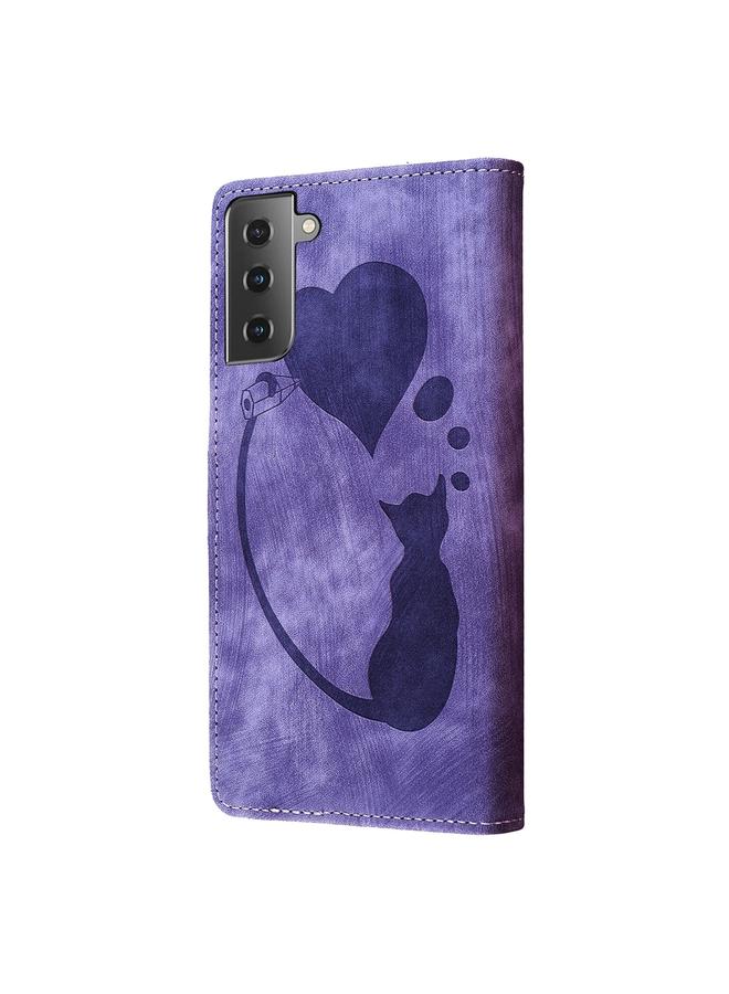 S-TOP Case For Samsung Galaxy S22+ 5G Pen Heart Cat Embossed Leather Phone Case - Image 4