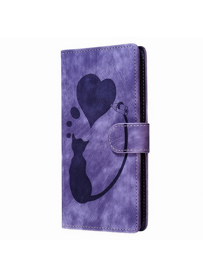 S-TOP Case For Samsung Galaxy S22+ 5G Pen Heart Cat Embossed Leather Phone Case - Image 3