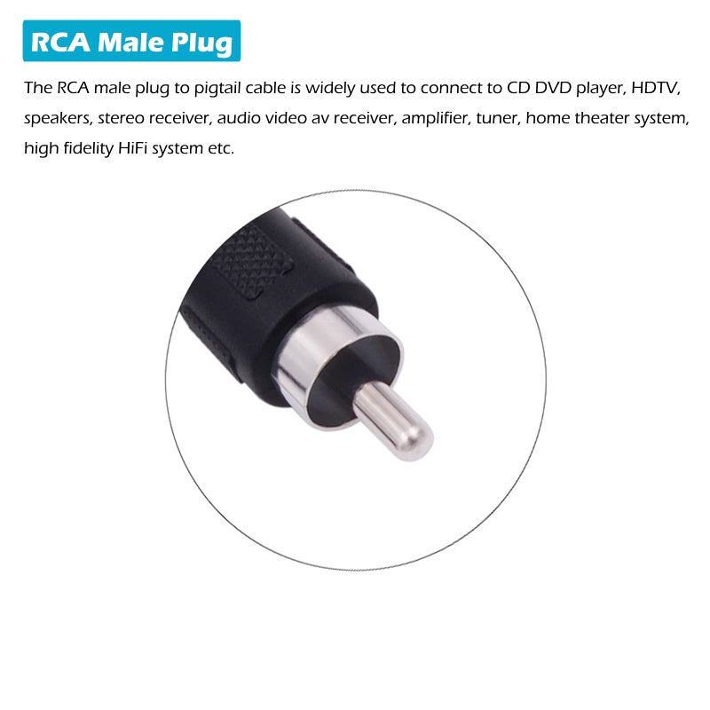 Fancasee فانكاسي 2 حزمة موصل جاك RCA ذكر سلك مكبر الصوت محول إلى سلك عاري طرف مفتوح كابل صوت فيديو RCA لمكبر الصوت المستقبل السماعات - Image 2