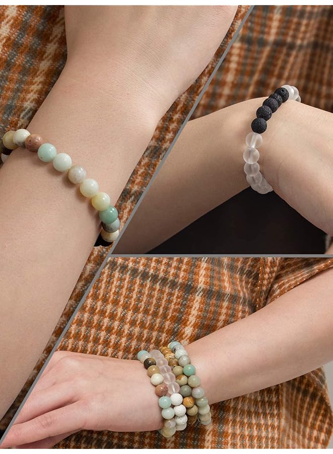 إيروريكس 6 قطع من أساور الشاكرا العلاجية للنساء من خرز حجر اللافا وأساور اليوجا الكريستالية وموزع الزيوت العطرية هدايا الصداقة - Image 5