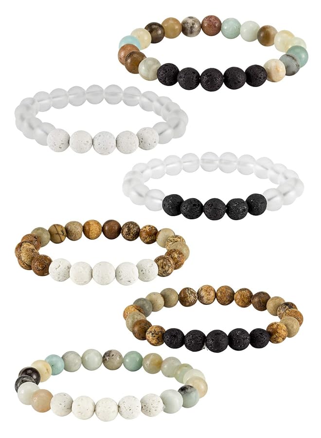 إيروريكس 6 قطع من أساور الشاكرا العلاجية للنساء من خرز حجر اللافا وأساور اليوجا الكريستالية وموزع الزيوت العطرية هدايا الصداقة - Image 1