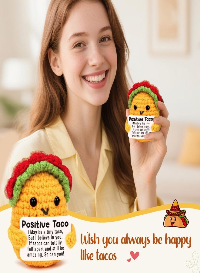 Jettryran Mini Positive Crochet Taco Animals Inspirational Birthday Gifts for Women Men Girls Daughter Sister Friend Birthday Friendship Gifts Emotional Handmade Cute Christmas Easter Basket Stuffer Desk Decor - Image 2