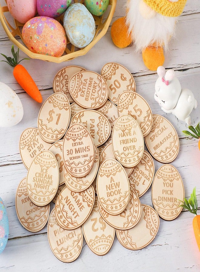 CypherX Easter Egg Fillers- Wooden Easter Reward Tokens, Easter Prizes Stuffers Coins, Family Night Tokens, 24 Redeemable Tokens+6 Blank DIY Tokens, Unique Family Easter Egg Hunt Activities- Egg - Image 1