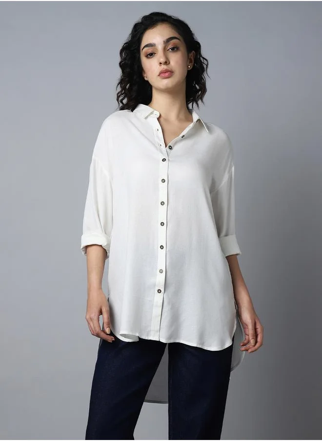 HIGH STAR Oversized High Low Hem Shirt with Long Sleeves