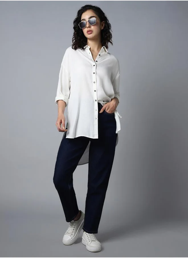 HIGH STAR Oversized High Low Hem Shirt with Long Sleeves