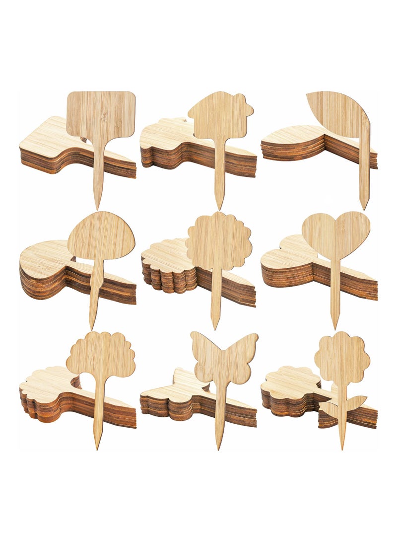 SYOSI Bamboo Plant Wooden Labels, Garden Markers for Seed Potted Herbs Flowers Vegetables, 9 Styles Cute Plant Tags Garden Markers (90 Pack)  - Image 1
