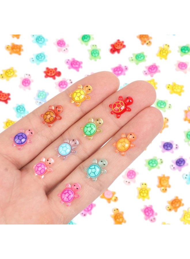 Yonseng 200pcs Mini Resin Turtles Luminous Tiny Turtle for Crafts Dollhouse Miniatures Mini Resin Things Animals for Fairy Garden Micro Landscaping Decoration Home Decor, 10 Colors(0.4 * 0.5inch) - Image 1