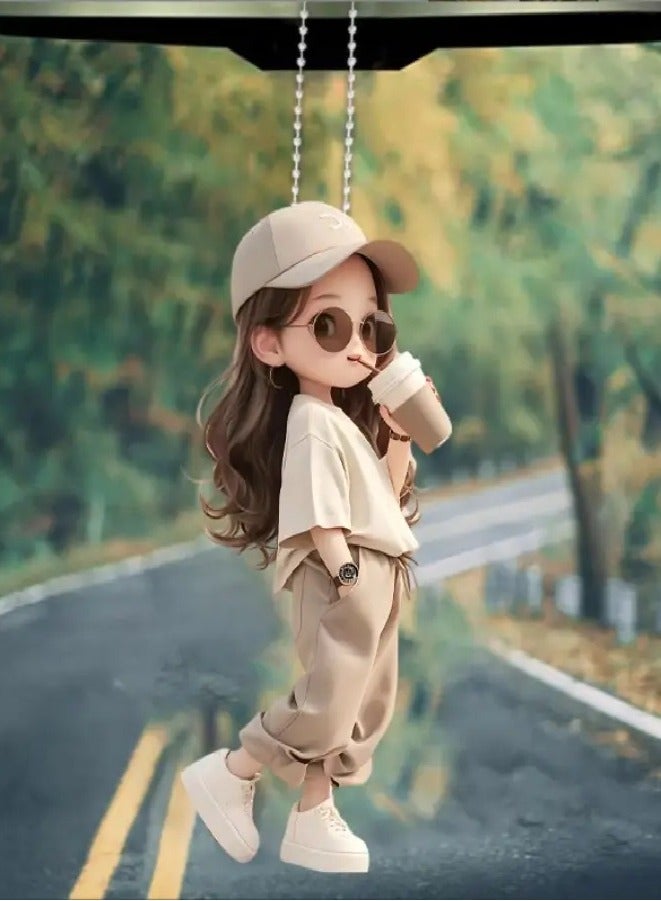 Generic Cute Girl Car Mirror Hanging Ornament and Keychain - Waterproof 2D Acrylic Decoration to Add a Unique Touch to Your Car and Keys  - Image 3