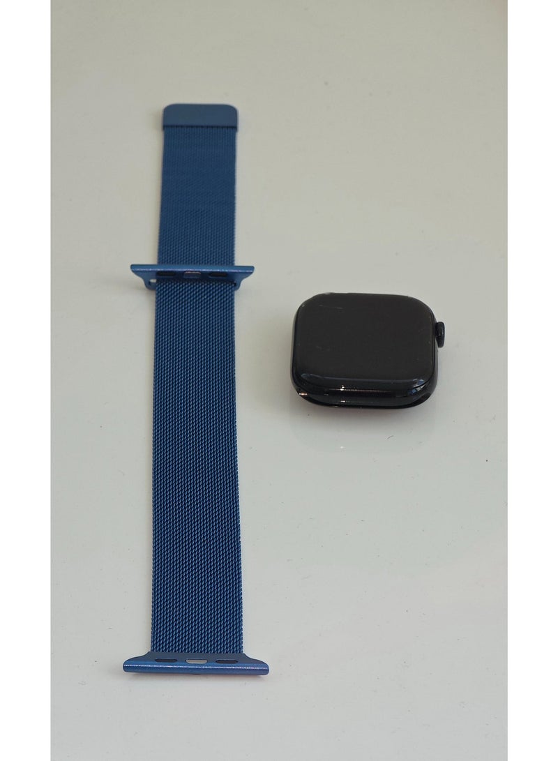 سوار ساعة أبل فاخر مقاس 46 مم بحلقة مغناطيسية ميلانو | سوار شبكي معدني من الفولاذ المقاوم للصدأ | أزرق - Image 3
