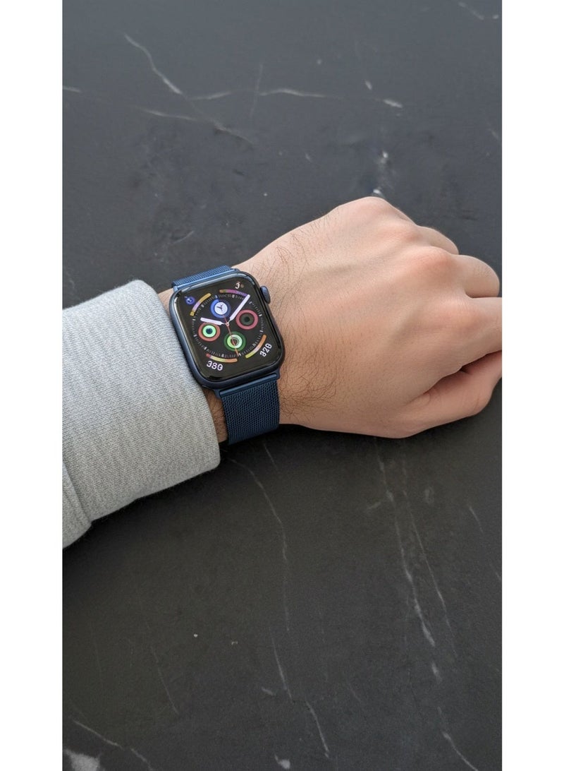 سوار ساعة أبل فاخر مقاس 46 مم بحلقة مغناطيسية ميلانو | سوار شبكي معدني من الفولاذ المقاوم للصدأ | أزرق - Image 2