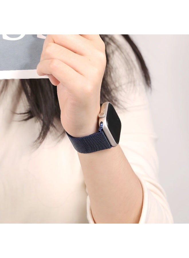 سوار ساعة أبل فاخر مقاس 46 مم بحلقة مغناطيسية ميلانو | سوار شبكي معدني من الفولاذ المقاوم للصدأ | أزرق - Image 4