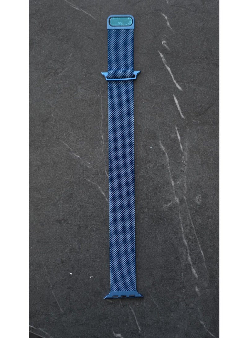 سوار ساعة أبل فاخر مقاس 46 مم بحلقة مغناطيسية ميلانو | سوار شبكي معدني من الفولاذ المقاوم للصدأ | أزرق - Image 5
