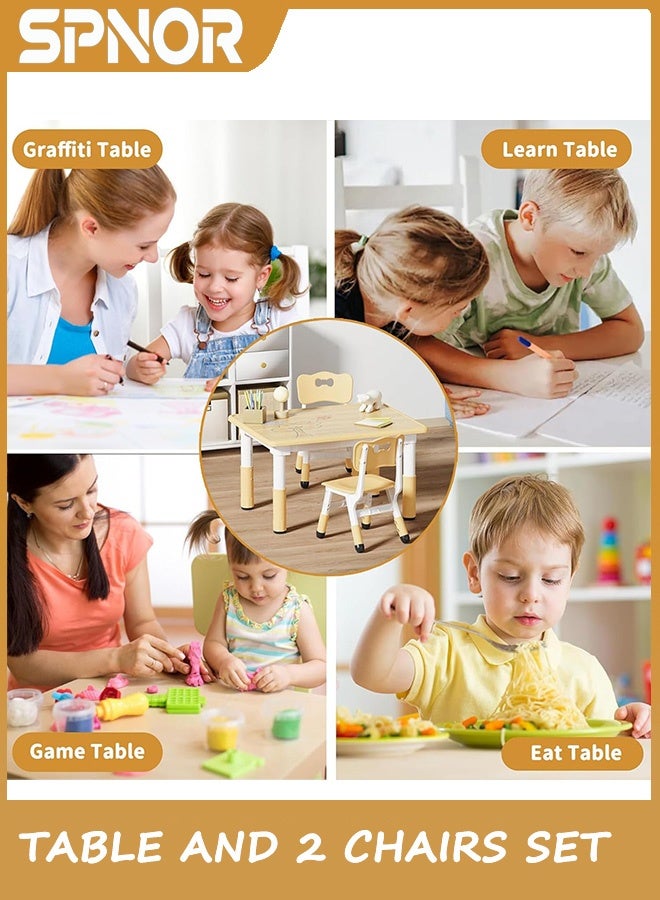 Spnor Kids Table and 2 Chairs Set, Height Adjustable Toddler Desk 80CM x 60CM and Chair Set, Graffiti Desktop, Classroom/Daycare/Home, Children Multi-Activity Table for Ages 2-10Height-Adjustable Toddler Desk and Chairs, Non-Slip Toddler Activity Table with Drawing Paper & Storage Basket, Ideal for Classrooms/Daycare/Home Use, Multifunctional Activity Table for Children - Image 2