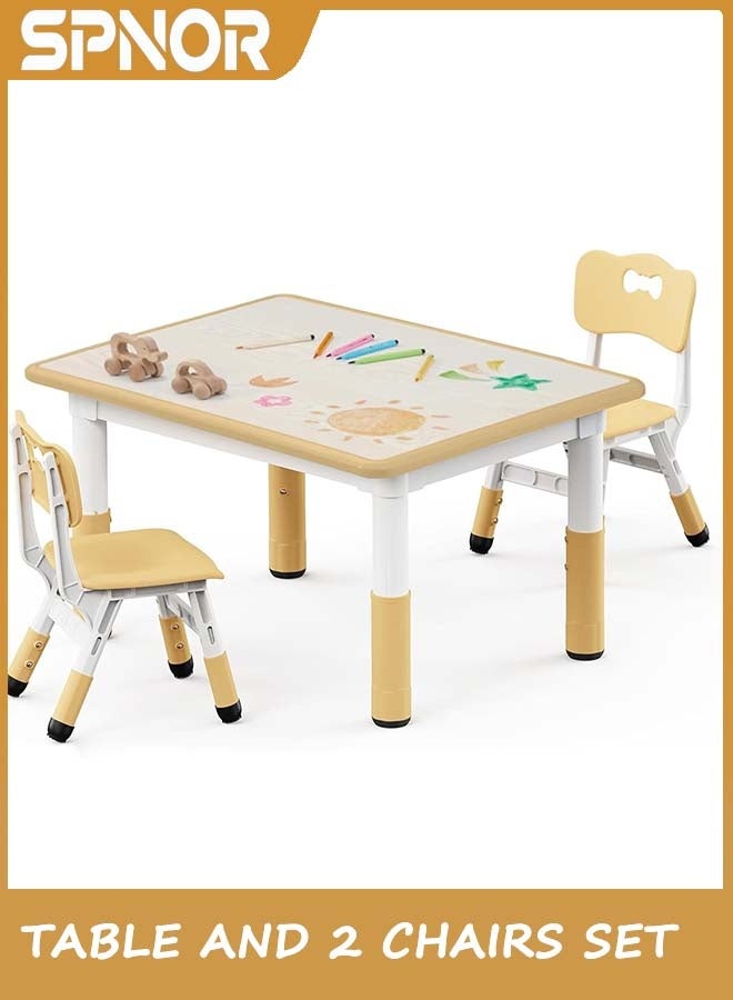 Spnor Kids Table and 2 Chairs Set, Height Adjustable Toddler Desk 80CM x 60CM and Chair Set, Graffiti Desktop, Classroom/Daycare/Home, Children Multi-Activity Table for Ages 2-10Height-Adjustable Toddler Desk and Chairs, Non-Slip Toddler Activity Table with Drawing Paper & Storage Basket, Ideal for Classrooms/Daycare/Home Use, Multifunctional Activity Table for Children - Image 1