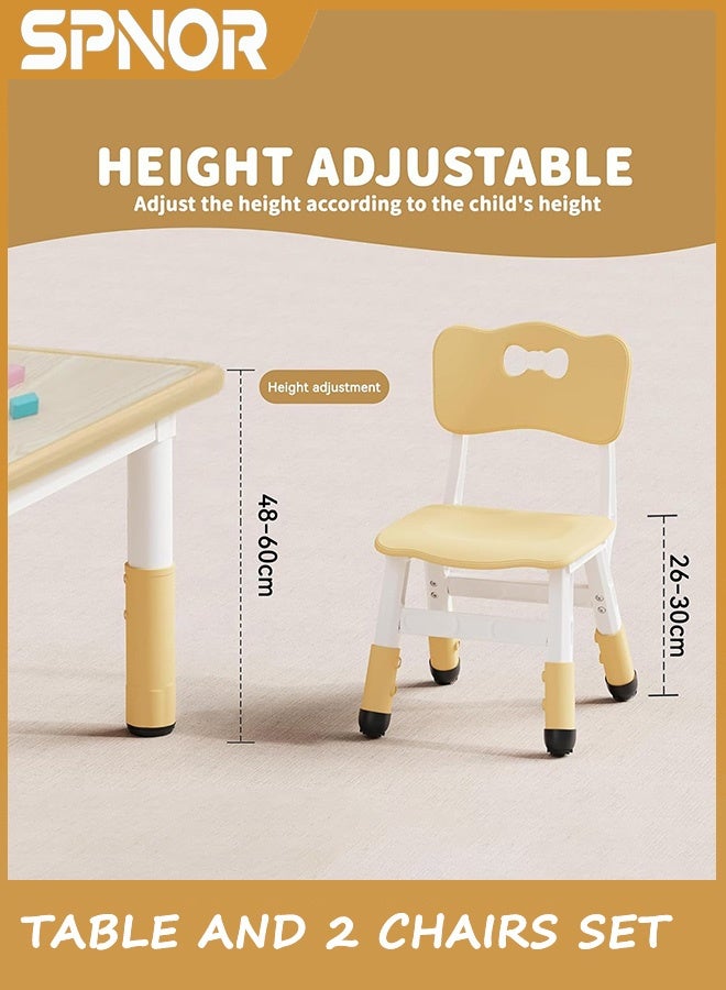 Spnor Kids Table and 2 Chairs Set, Height Adjustable Toddler Desk 80CM x 60CM and Chair Set, Graffiti Desktop, Classroom/Daycare/Home, Children Multi-Activity Table for Ages 2-10Height-Adjustable Toddler Desk and Chairs, Non-Slip Toddler Activity Table with Drawing Paper & Storage Basket, Ideal for Classrooms/Daycare/Home Use, Multifunctional Activity Table for Children - Image 4