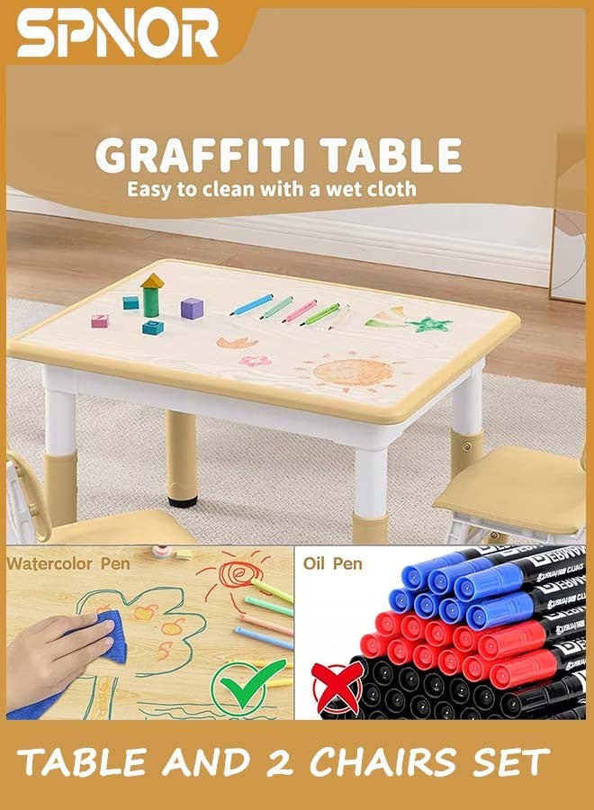 Spnor Kids Table and 2 Chairs Set, Height Adjustable Toddler Desk 80CM x 60CM and Chair Set, Graffiti Desktop, Classroom/Daycare/Home, Children Multi-Activity Table for Ages 2-10Height-Adjustable Toddler Desk and Chairs, Non-Slip Toddler Activity Table with Drawing Paper & Storage Basket, Ideal for Classrooms/Daycare/Home Use, Multifunctional Activity Table for Children - Image 5