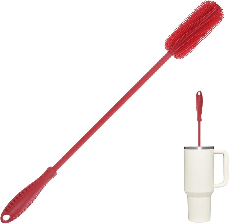 ddLUCK 15.7" Silicone Bottle Brush, Water Bottle Cleaner Brush for Stanley, Hydroflasks, Glass, Thermos Sports Bottle, Vase and Glassware, Bottle Brush Cleaner for Small Narrow Neck Containers (Red) - Image 1