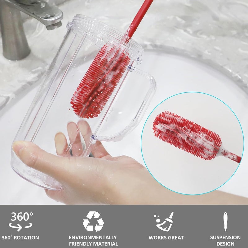 ddLUCK 15.7" Silicone Bottle Brush, Water Bottle Cleaner Brush for Stanley, Hydroflasks, Glass, Thermos Sports Bottle, Vase and Glassware, Bottle Brush Cleaner for Small Narrow Neck Containers (Red) - Image 4