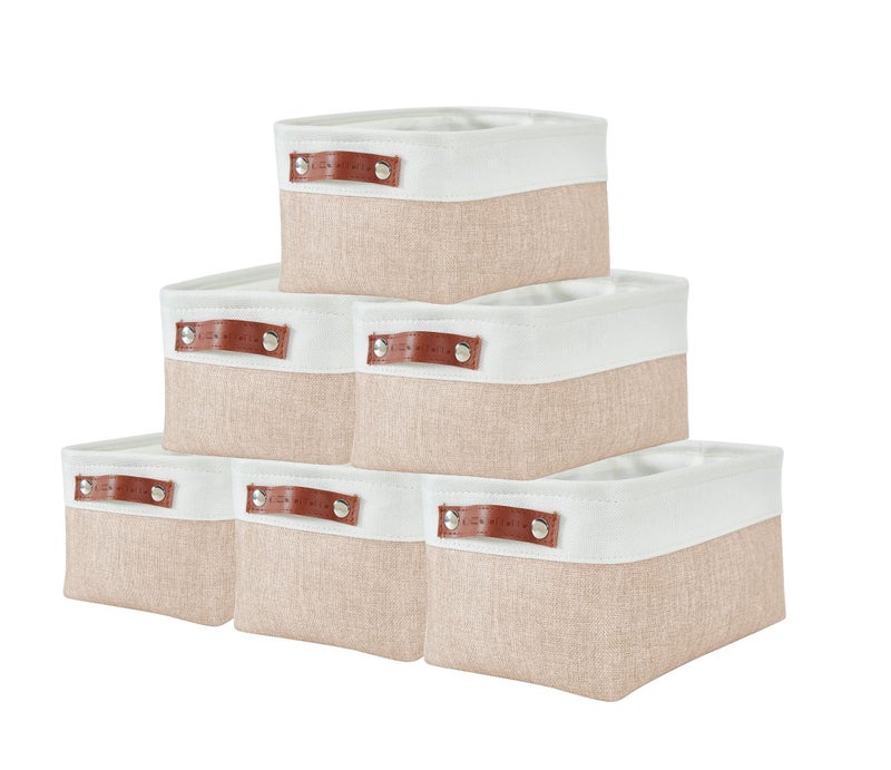 DECOMOMO Small Storage Basket, Closet Storage Bins, Baskets for Organizing Shelves (Beige & White, Small - 6 Pack) - Image 1