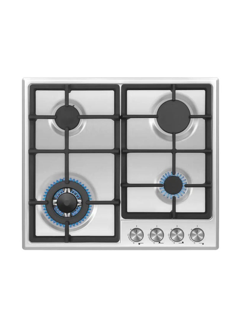 Gas Hob 60 cm | 4 Burner Built In Gas Cooktop with Triple Wok Burner | Stainless Steel Surface | Euro Pool Burners | FFD Safety System | Auto Ignition | Cast Iron Pan Support | Front Control Knobs | SMF6406BHG-SC
