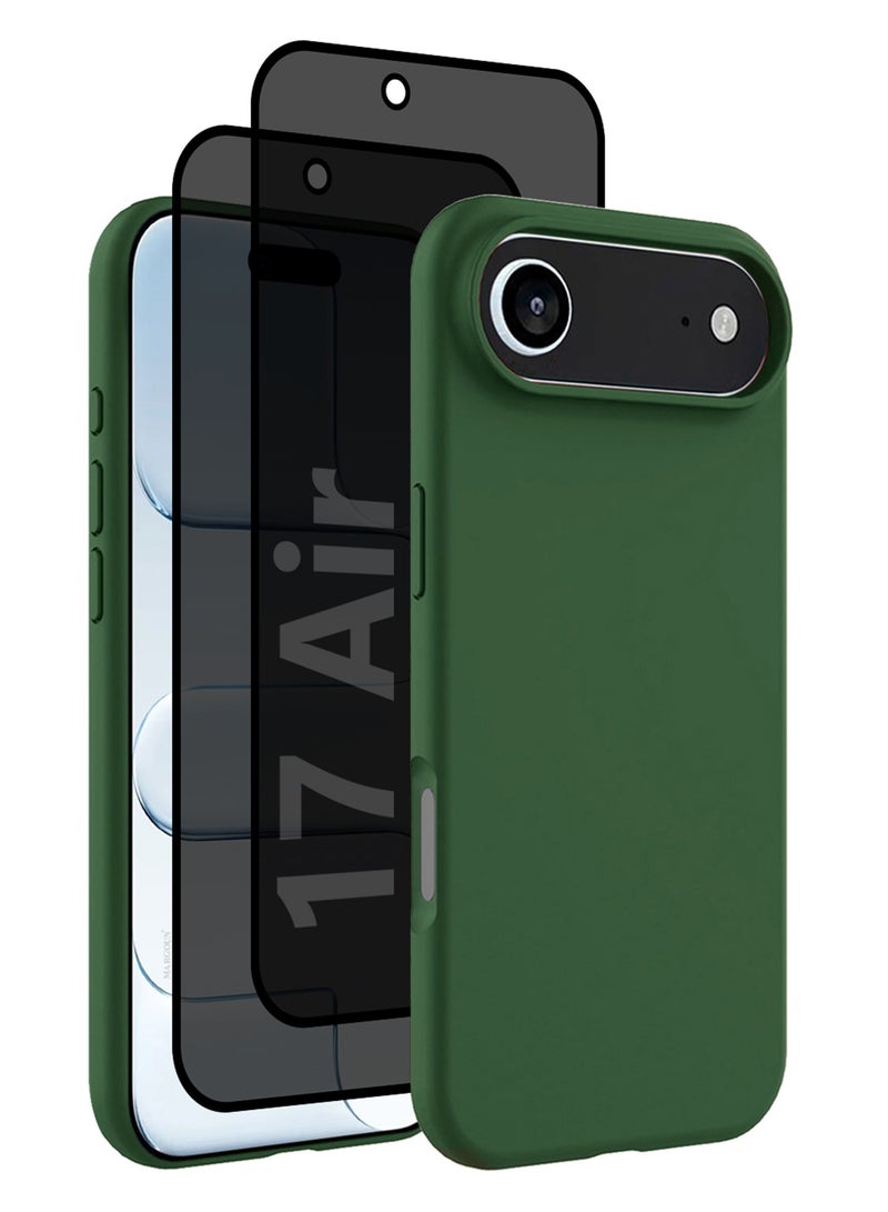 3Packs Liquid Silicone Protective Phone Case for iPhone 17 Air , Soft Anti-Scratch Microfiber Lining Utra Slim Drop Protection Phone Cover with Two Privacy Screen Protectors - Green-5